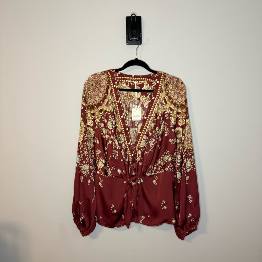 Free People Burgundy Floral Blouse